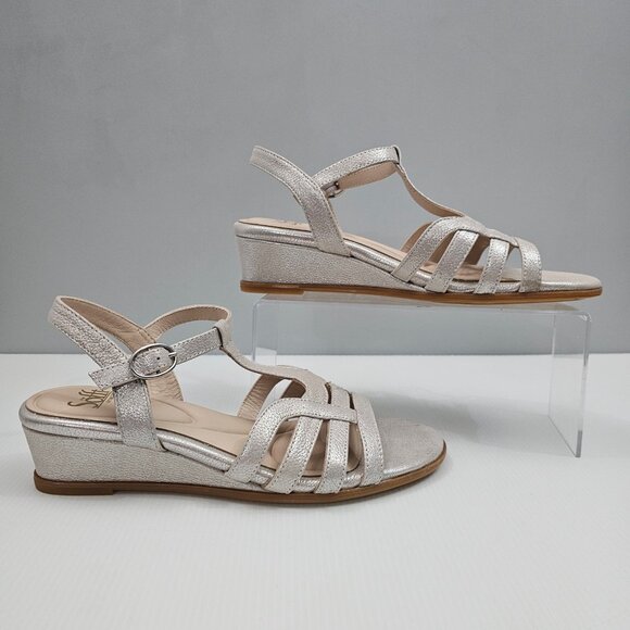 Sofft Scarlet Sandal Womens 8.5 Metallic Champagne Leather Strappy Wedge Comfort - Picture 4 of 16